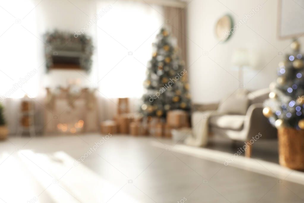Blurred view of stylish Christmas living room interior