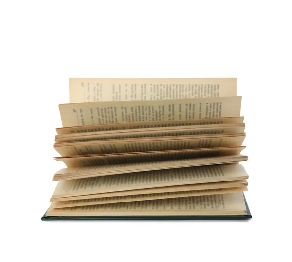 Libro viejo de tapa dura abierto sobre fondo blanco —  Fotos de Stock