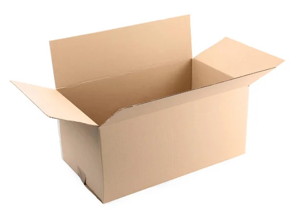 Uma caixa de papelão aberta no fundo branco — Fotografia de Stock
