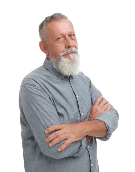 Porträt eines hübschen älteren Mannes auf weißem Hintergrund — Stockfoto