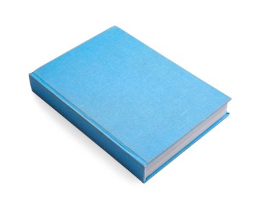 Beyaz arkaplan üzerinde boş açık mavi kapaklı kitap