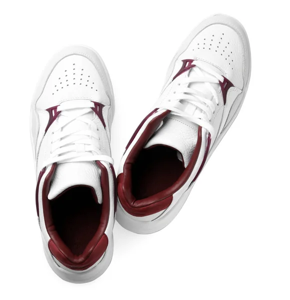 Dvojice stylových bot na bílém pozadí, horní pohled — Stock fotografie