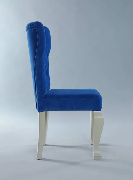 Stilvoller blauer Stuhl auf hellgrauem Hintergrund. Element der Innenarchitektur — Stockfoto