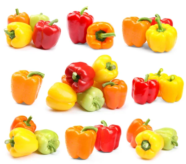 Conjunto de pimentas frescas maduras no fundo branco — Fotografia de Stock
