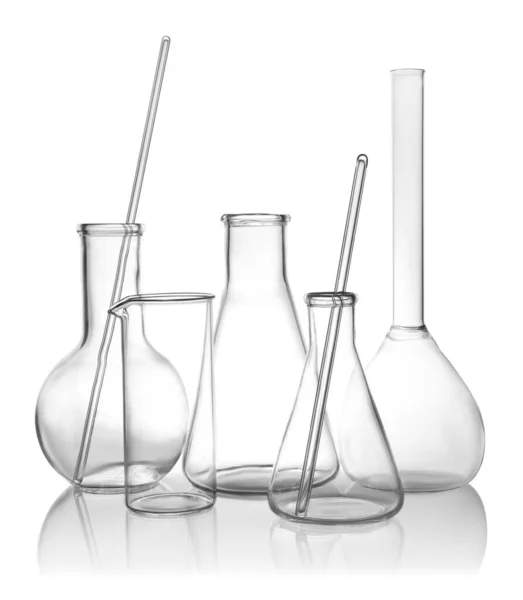 Clean empty laboratory glassware on white background — Stock Photo, Image