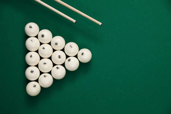 Flat lay composition with balls on billiard table. Space for text — Stock Photo, Image