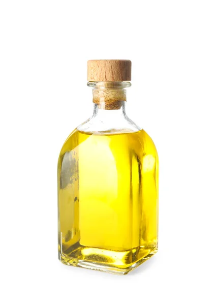 Bottle with hemp oil on white background — Stock Photo, Image