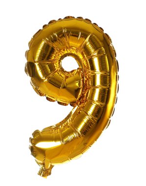 Beyaz zemin üzerinde dokuz numaralı altın balon