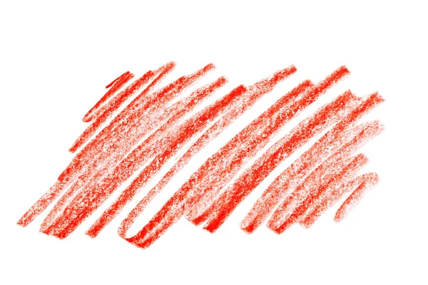 Czerwony ołówek bazgroły na białym tle, widok z góry — Zdjęcie stockowe