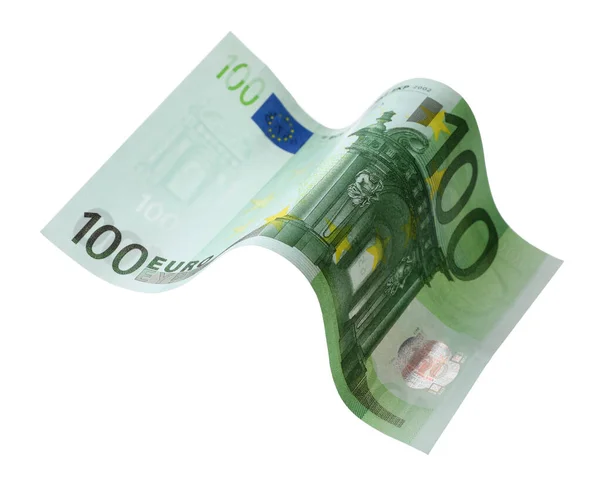 Notas de 100 euros voadoras isoladas a branco — Fotografia de Stock