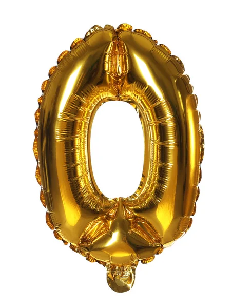 Beyaz arkaplanda sıfır numaralı altın balon — Stok fotoğraf