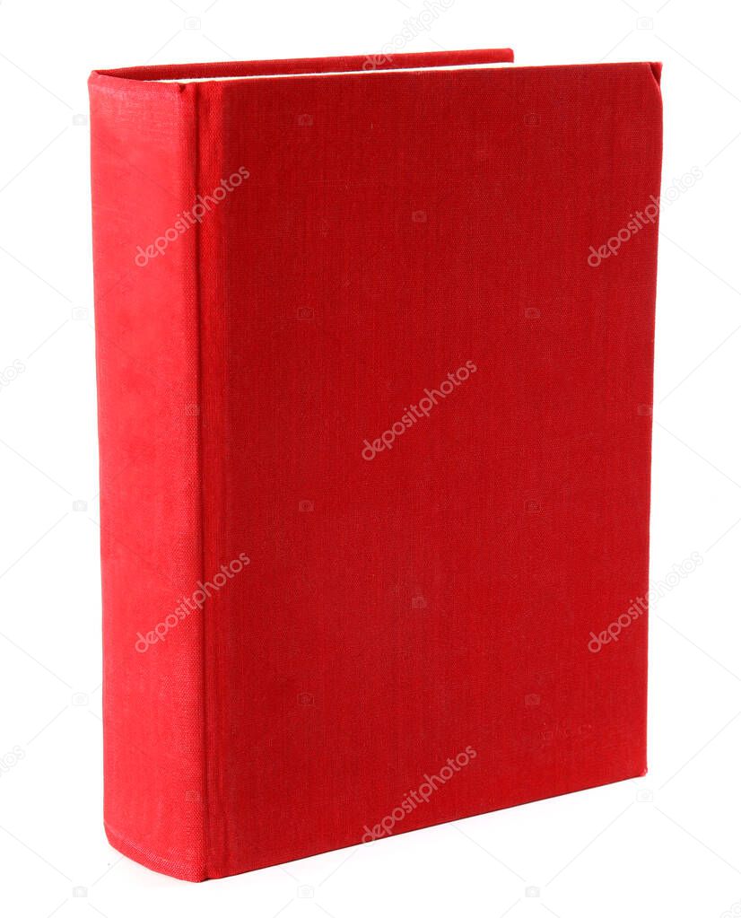 Book with blank red cover on white background