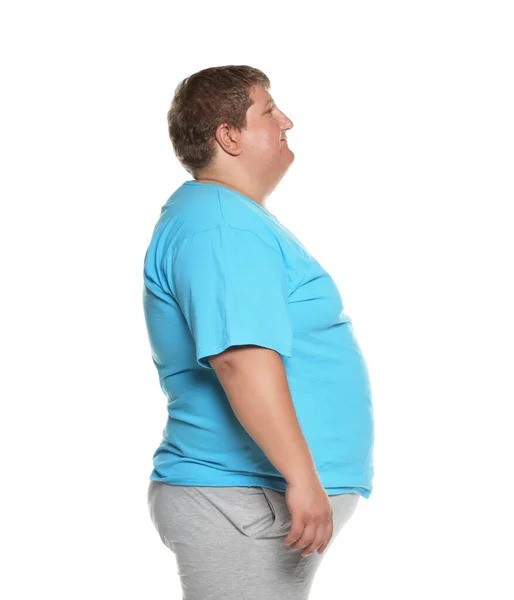 Retrato de homem com sobrepeso posando no fundo branco — Fotografia de Stock