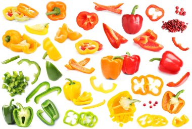 Beyaz arka planda taze dolmalık biber ve biber seti