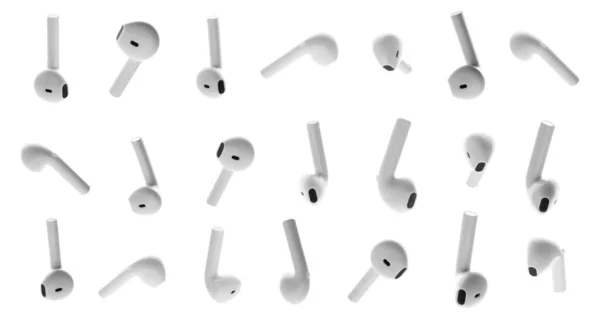 흰색 배경에 현대 무선 이어폰 세트 — 스톡 사진