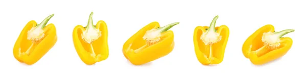 Set med färsk gul paprika på vit bakgrund — Stockfoto