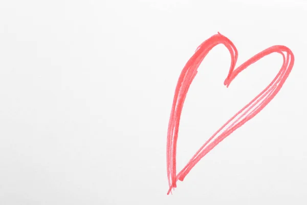 Red heart drawn on white paper, top view — Stock Photo, Image