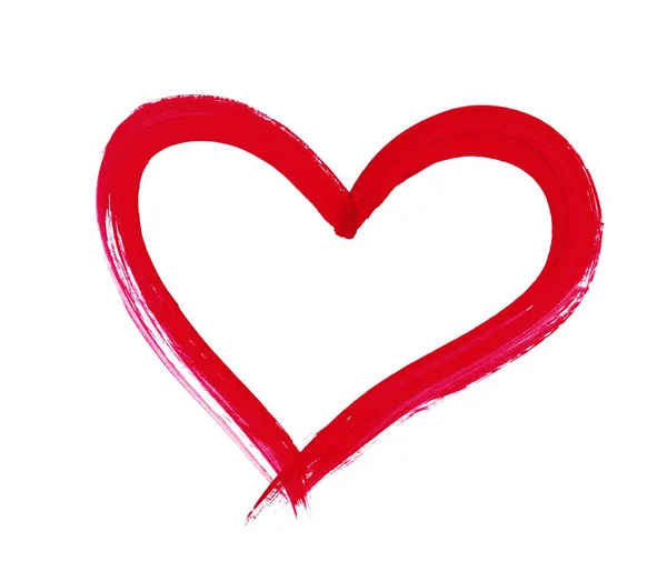 Rött hjärta ritat på vitt papper, ovanifrån — Stockfoto