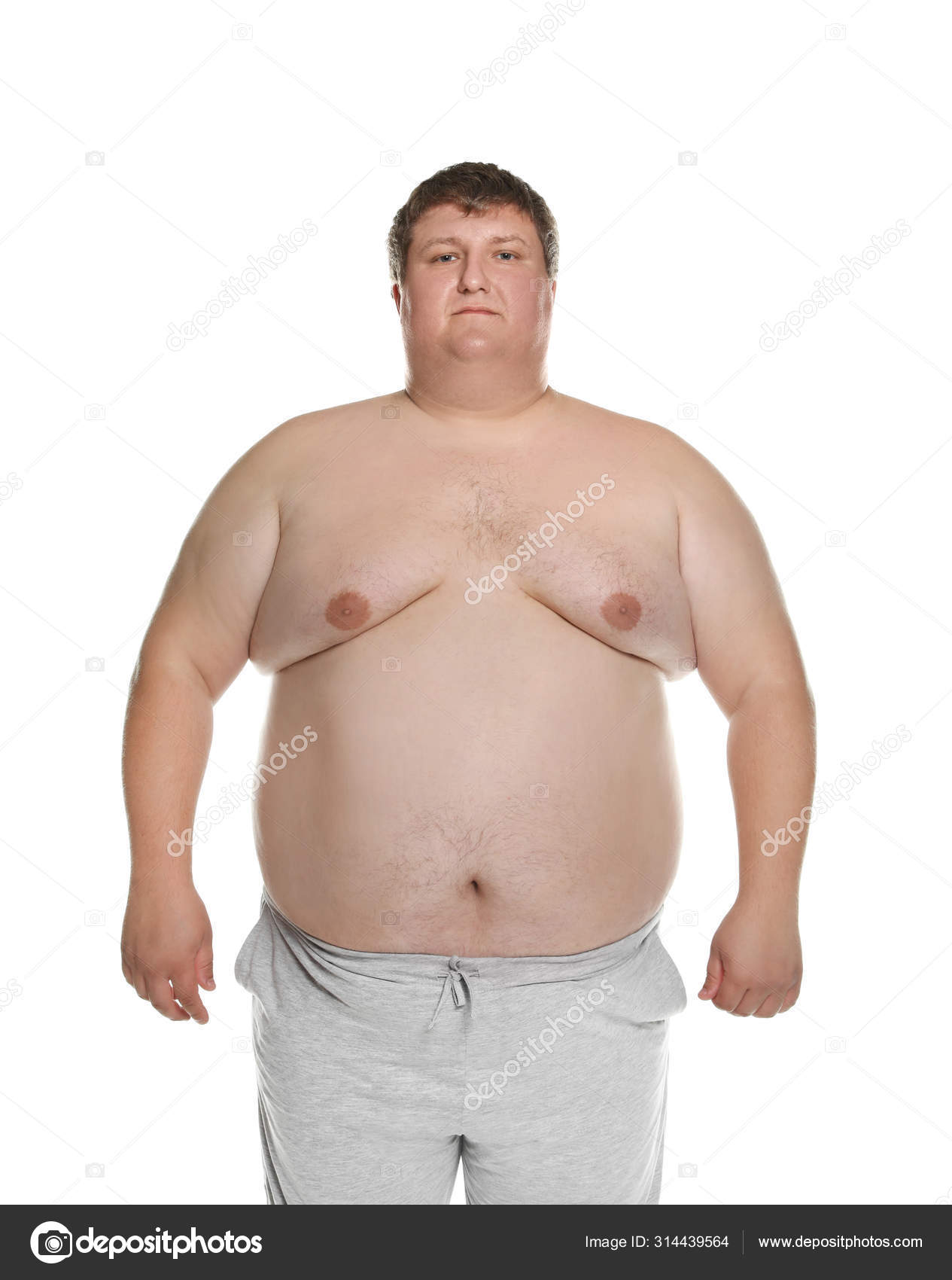 Portrait Of Overweight Man Posing On White Background Stock Photo By