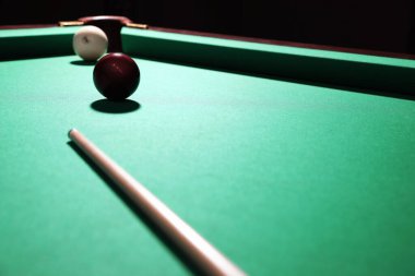 Bilardo topları ve masada ıstaka. Metin için boşluk
