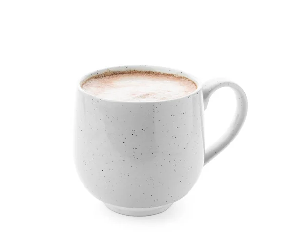 Deliciosa bebida de cacau na xícara no fundo branco — Fotografia de Stock