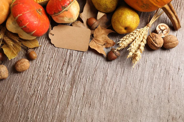 Flat lay composition with autumn vegetables on brown table, space for text. Happy Thanksgiving day — Stock Photo, Image