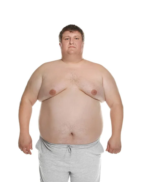 Portrait of overweight man posing on white background — Stock Photo, Image