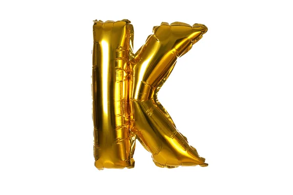 Letra dorada K globo sobre fondo blanco — Foto de Stock