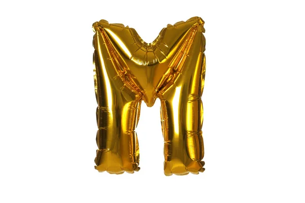 Golden letter M balloon on white background — Stock Photo, Image