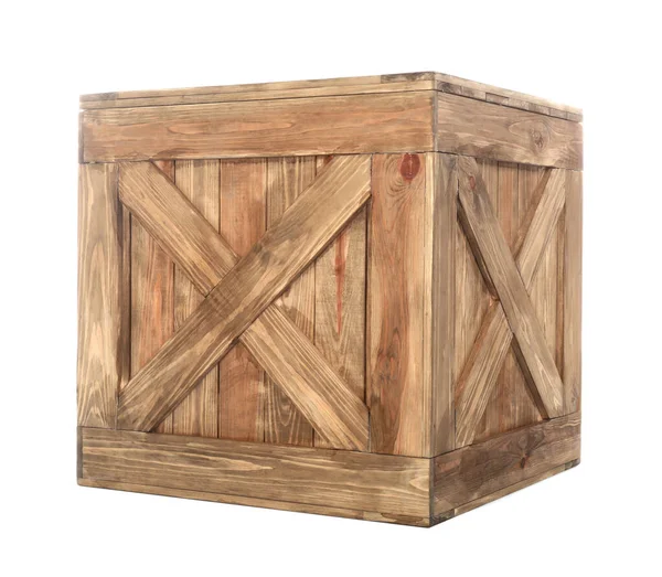 Velho caixote de madeira fechado isolado no branco — Fotografia de Stock
