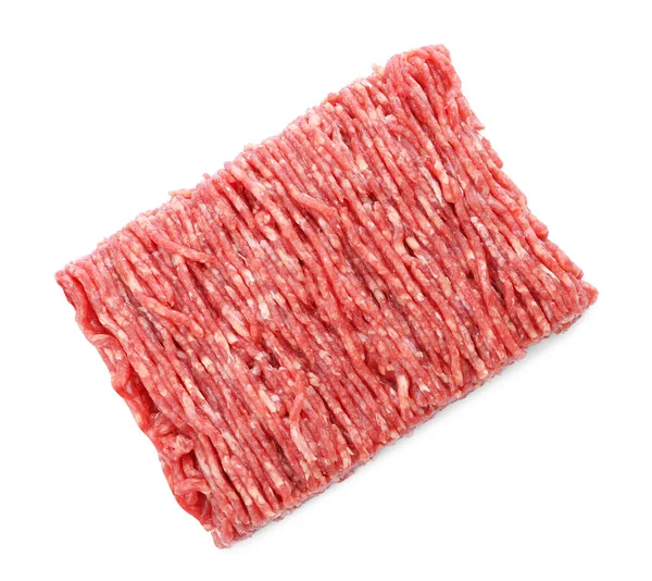 Carne picada cruda fresca sobre fondo blanco, vista superior — Foto de Stock