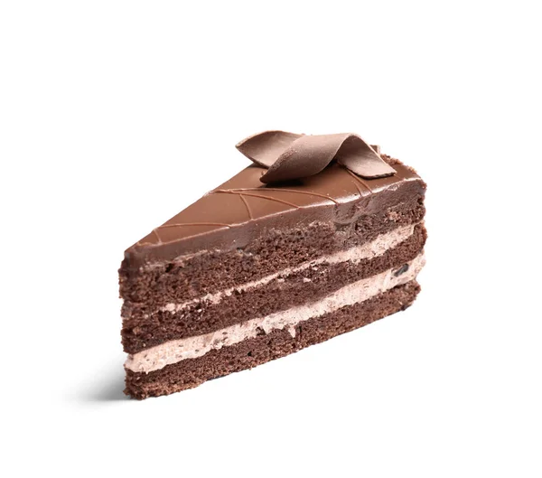Delicioso bolo de chocolate fresco isolado em branco — Fotografia de Stock