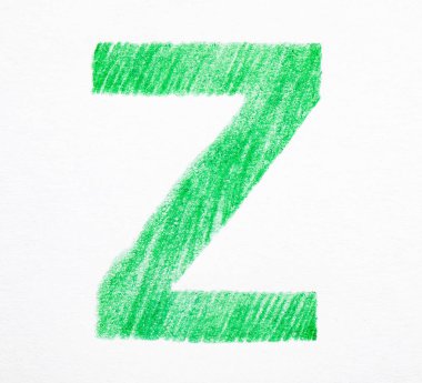 Beyaz arkaplanda yeşil kalemle yazılan Z harfi