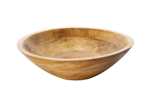Empty clean wooden bowl isolated on white — Stock Photo, Image