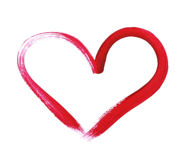 Beyaz kağıda çizilmiş kırmızı kalp, üst görünüm — Stok fotoğraf