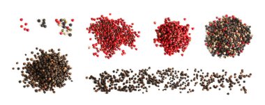 Beyaz arkaplanda farklı biber dizileri