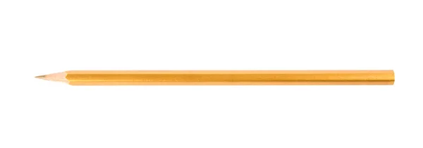 Χρυσό ξύλινο μολύβι σε λευκό φόντο, πάνω όψη. Γραφική ύλη σχολείου — Φωτογραφία Αρχείου
