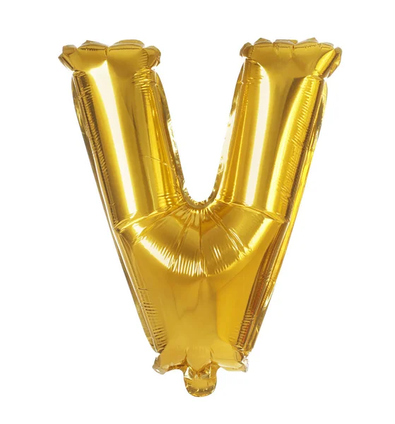 Golden letter V balloon on white background — Stock Photo, Image