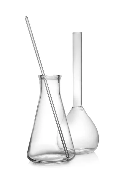 Clean empty laboratory glassware on white background — Stock Photo, Image