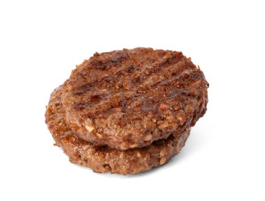 Beyazların üzerine izole edilmiş hamburger için ızgara et.