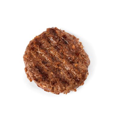 Hamburger için ızgara et. Beyazda izole edilmiş, üst manzara.