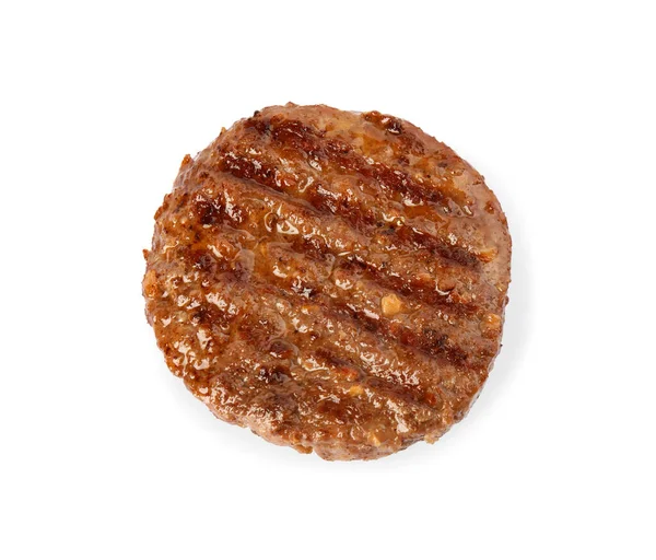 Grillowany kotlet mięsny na hamburgera izolowany na biało, widok z góry — Zdjęcie stockowe