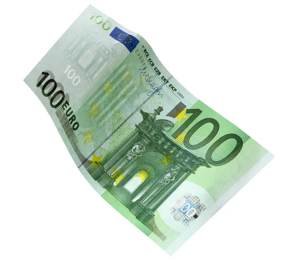 Літаючи сто євро на білій банкноті. — стокове фото