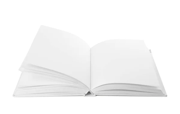Finto libro aperto su sfondo bianco — Foto Stock