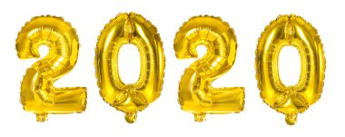 Beyaz arkaplanda altın folyo 2020 balon