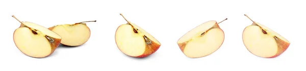 Conjunto de maçãs frescas cortadas sobre fundo branco — Fotografia de Stock