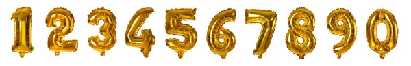 Set with golden foil balloons in shape of numbers on white background — ストック写真