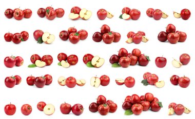 Beyaz arka planda taze olgun kırmızı elmalar.