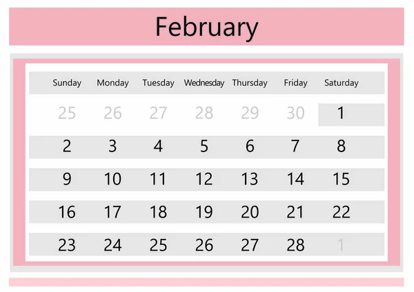 February calendar design with days of week. Illustration — Stock Photo, Image