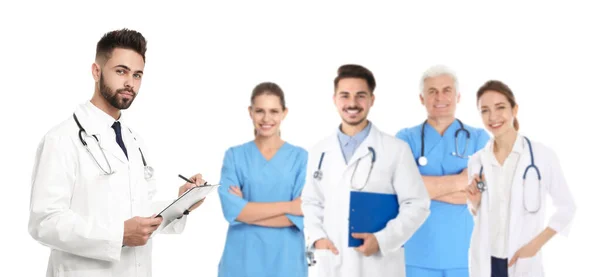 People in uniforms on white background. Medical staff — Stock Photo, Image